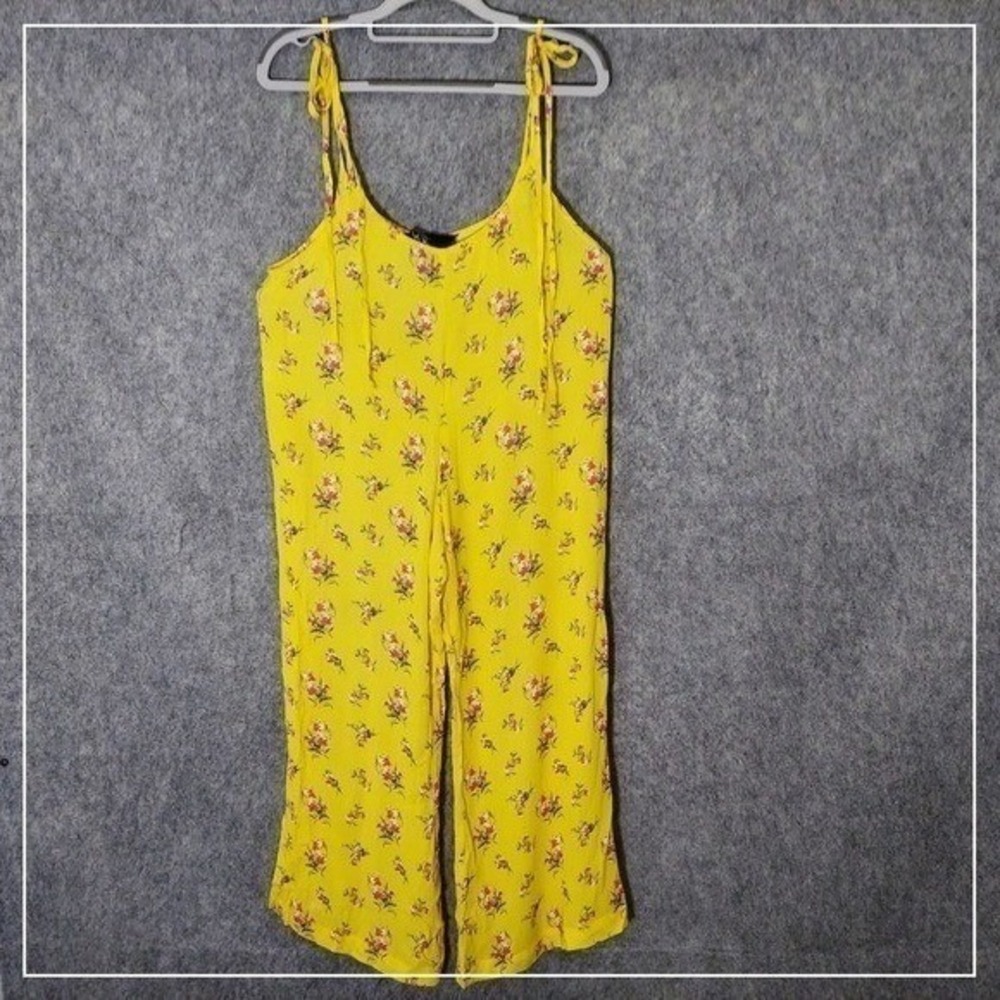 Blue Life Jumpsuit Women XS Yellow Crinkle Gauze Wide Leg Boho Resort Romper
